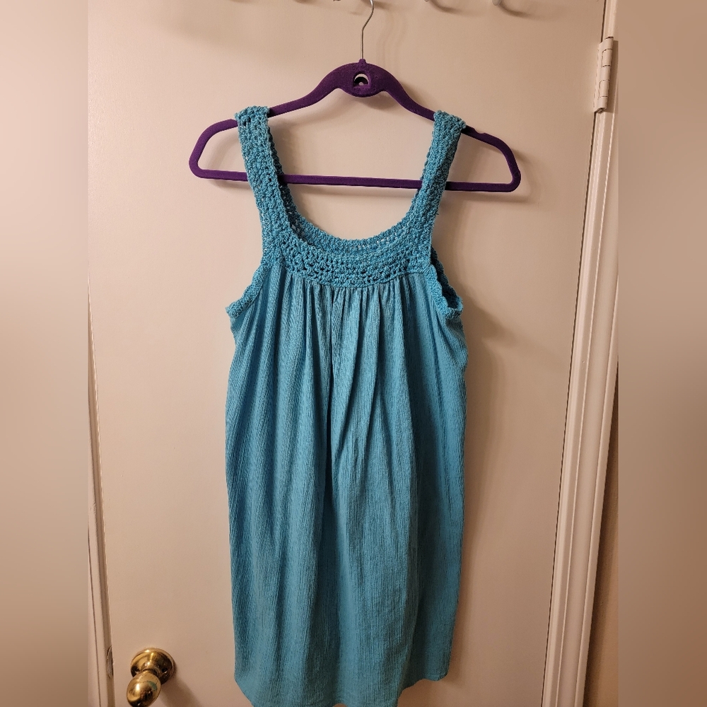 Roxy Women’s Flounce Trim Crochet Strap Dress - Teal - Size Large